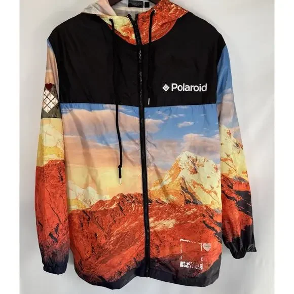 Polaroid Unisex M Hooded Windbreaker Jacket Zip Lightweight Retro Colorful READ - Picture 2 of 14